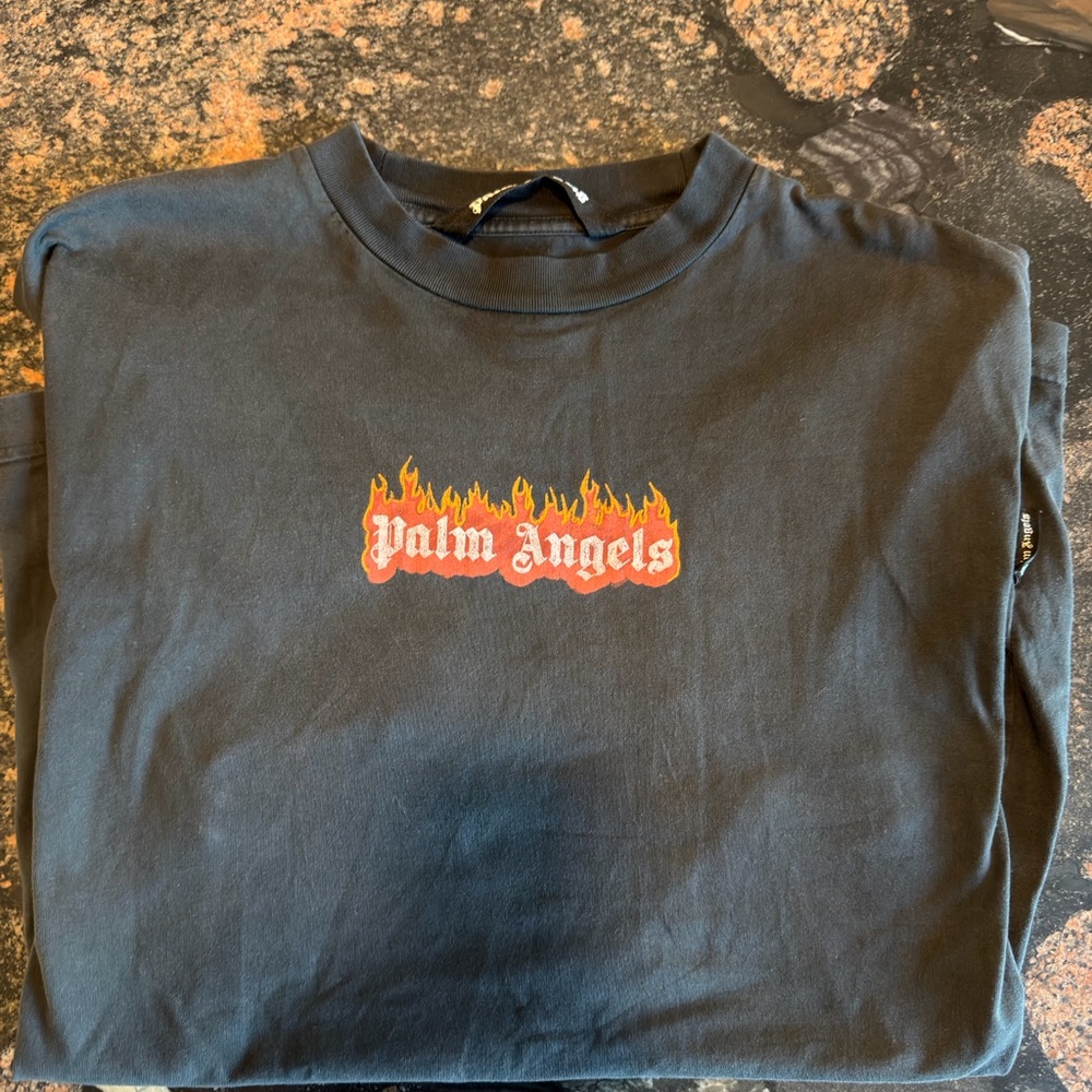 Palm Angels Charcoal Tee with Fiery Logo